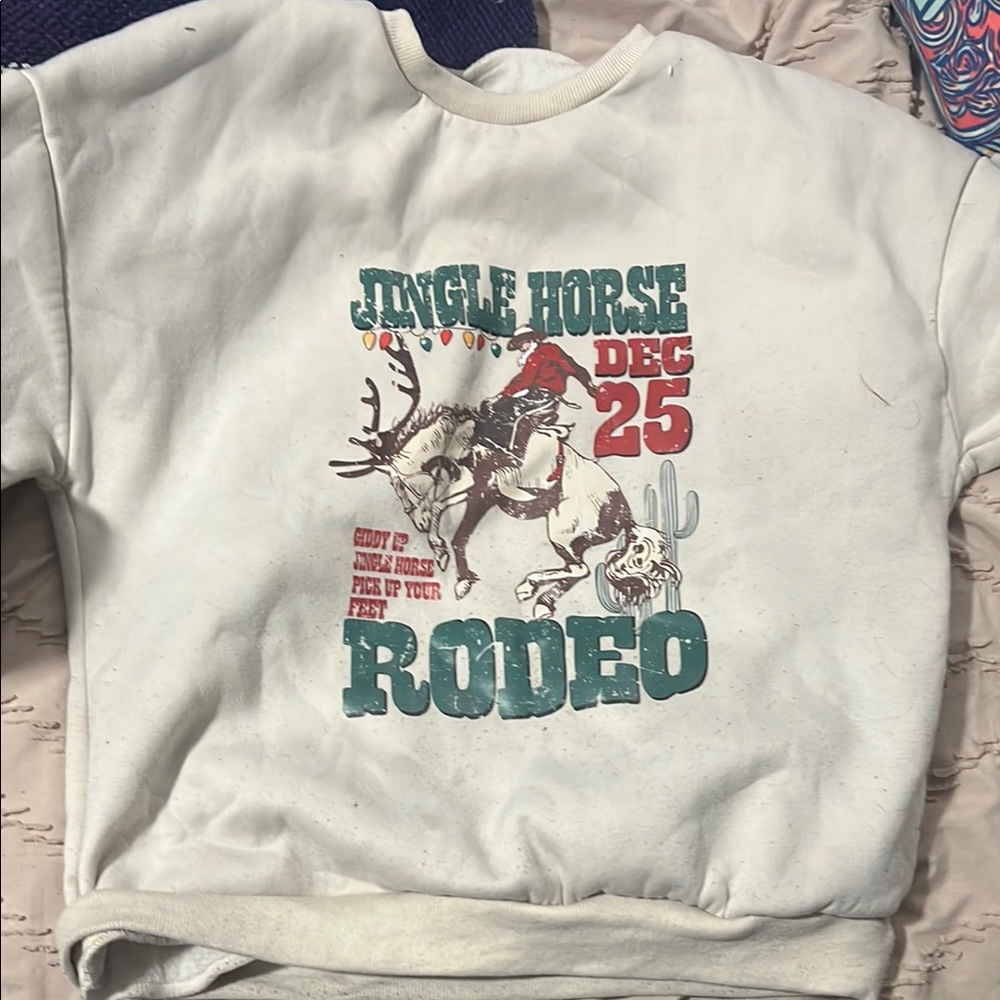 SHEIN Jingle Horse Rodeo Sweatshirt - Cream